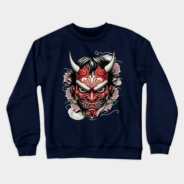 Japanese Hannya Mask - Traditional Demon Design for Japan Culture Lovers Crewneck Sweatshirt by RisingSunCreations